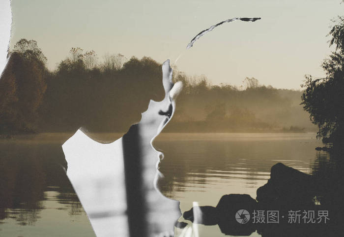 剪影坠入爱河浪漫主义吻