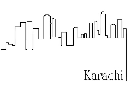 卡拉奇市一线绘制大都市城市景观抽象背景