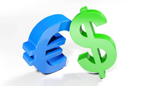 欧元和美元符号3D渲染