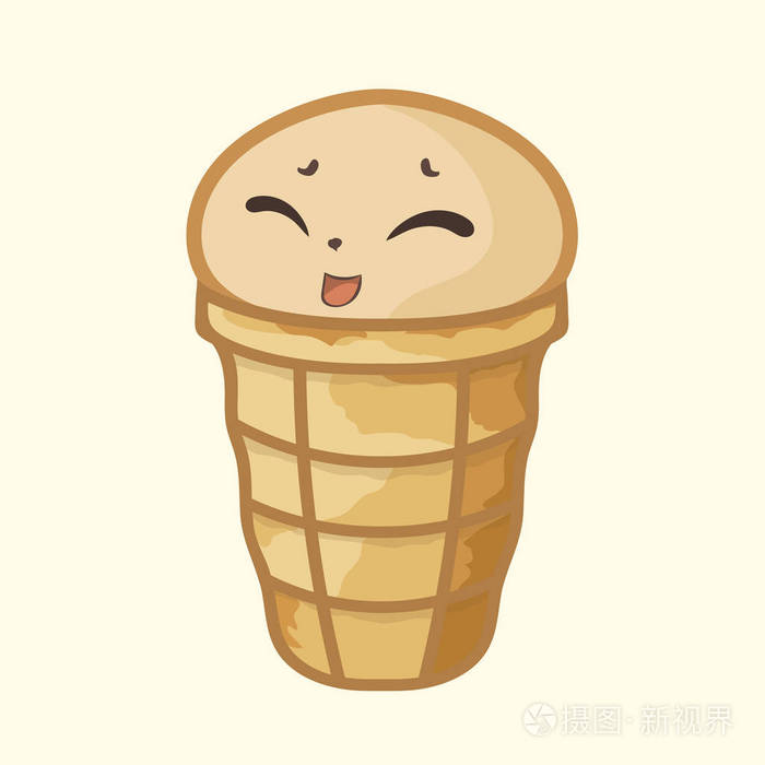 可爱的卡通冰淇淋在晶片杯矢量图像隔离.