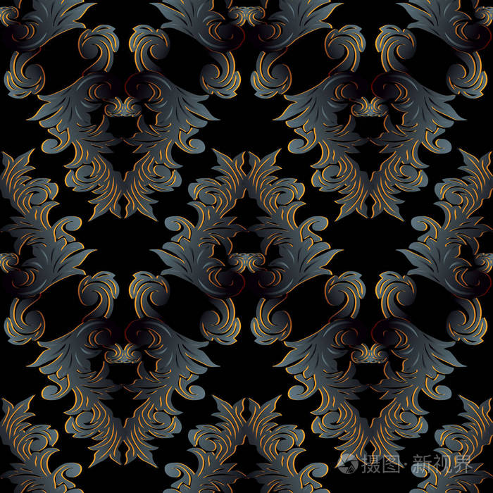 巴洛克式暗黑色无缝花纹.花矢量背景