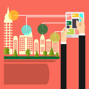 智能城市设计。 社交媒体图标。 技术概念