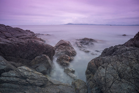 海岸海岸线岩石，天空，日落