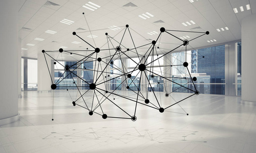 与点相连的线与现代办公室模糊的背景概念联网