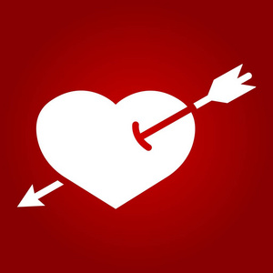 心脏刺穿与箭头字形图标, 情人节和浪漫, 爱情标志矢量图形, 一个坚实的模式在红色的背景下, eps 10