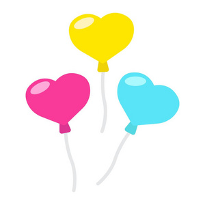 一个气球的心心形气球平面图标, 情人节和浪漫, 庆祝标志矢量图形, 一