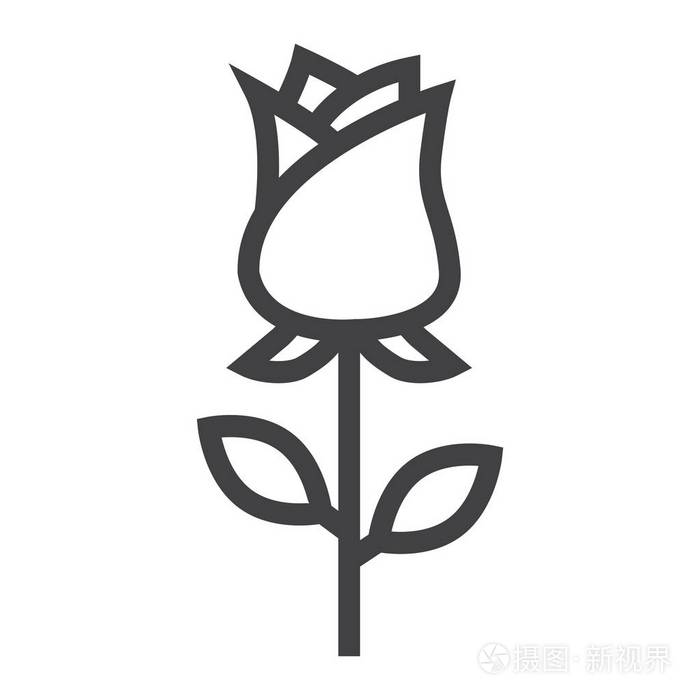 玫瑰花线图标情人节和浪漫爱情标志矢量图形一个线性模式的白色背景