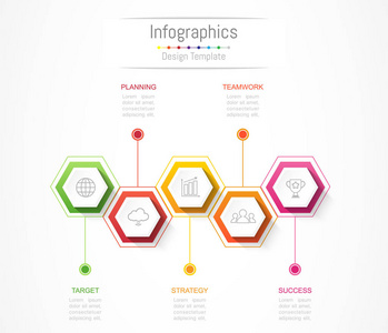 您的业务数据与 5 选项 零件 步骤 时间线或过程的信息图表设计元素。矢量图