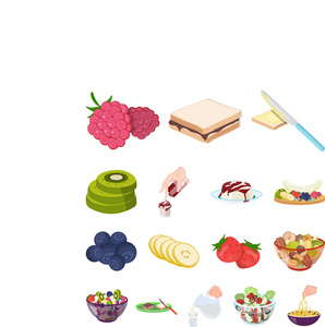 甜点芳香卡通图标集为设计收藏。食物和甜味矢量符号股票 web 插图