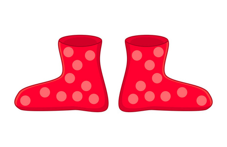 橡胶靴子, 卡通斑点红色 gumboots 孤立的白色背面照片