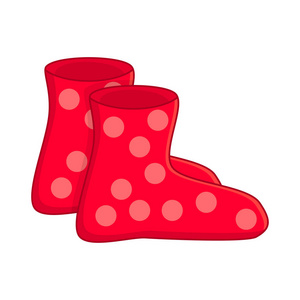 橡胶靴子, 卡通斑点红色 gumboots 孤立的白色背面