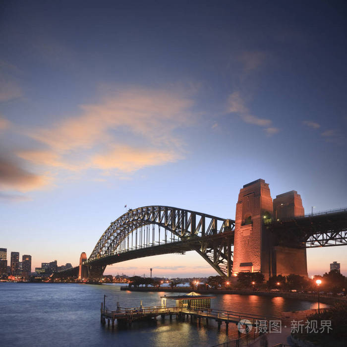 悉尼海港大桥黄昏日落广场