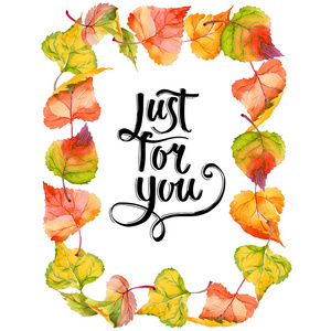 手绘水彩风格杨树框架秋叶照片