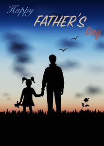 父亲和女儿的剪影的快乐父亲日概念照片
