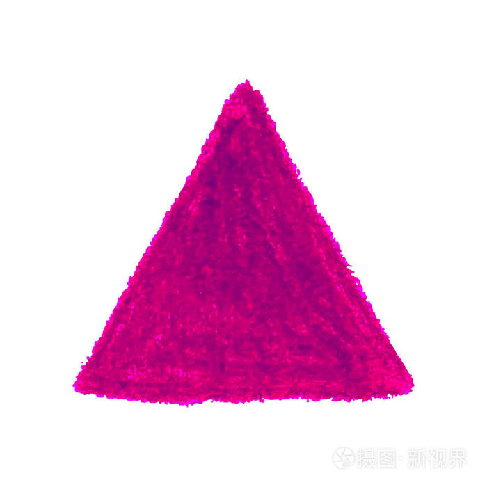 粉红色蜡笔涂鸦纹理污点三角形在白色背景上隔离