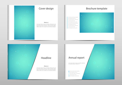 矩形的小册子模板布局，封面，杂志在 A4 大小与 dna 分子结构的年度报告。几何抽象背景。矢量图