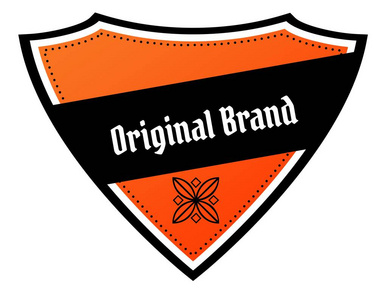 橙色和黑色盾与原始的商标文本图片