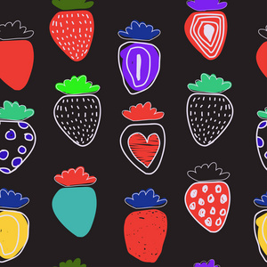 无缝草莓手绘制的矢量模式图片