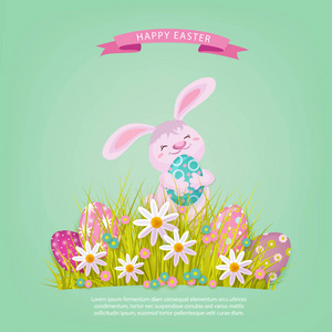 矢量复活节海报与兔蛋花