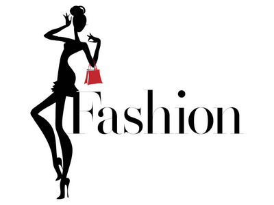 黑白时尚女性剪影与红色包, 精品徽标, 销售横幅, 购物广告。手绘矢量插画艺术