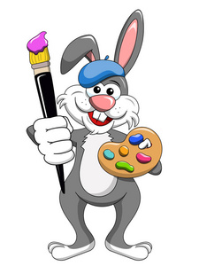 兔子或兔子画家藏品刷子和调色板隔绝
