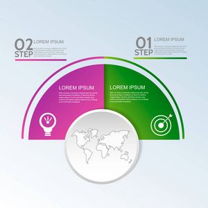 现代矢量插画3d。具有两个元素扇区和百分比的循环信息模板。专为商务演示网页设计图2步骤设计