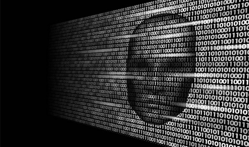 黑客人工智能机器人危险的黑脸机器人二进制代码头阴影在线黑客警报