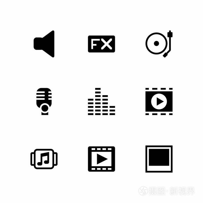 多媒体矢量图标设置.音响酒吧, 音乐播放器和 fx
