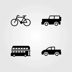 传输矢量图标设置。卡车汽车和自行车