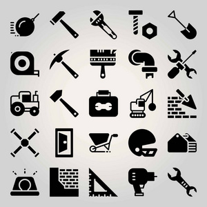 构造矢量图标集.拆卸, 油漆刷, 拖拉机和锤子照片