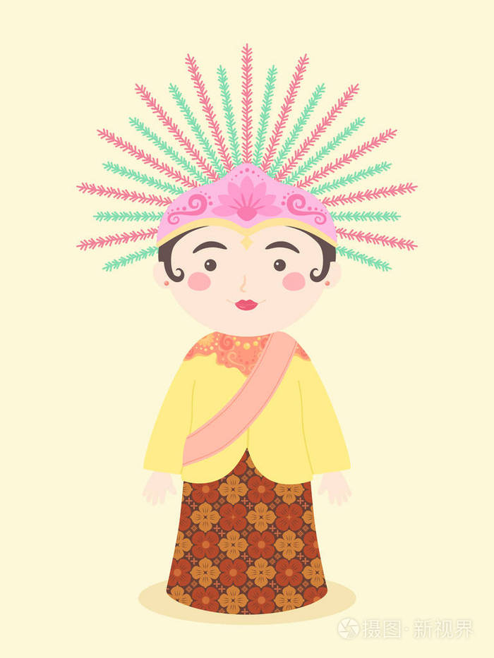昂德尔雅加达周年传统木偶吉祥物符号来自印度尼西亚矢量插图卡通人物