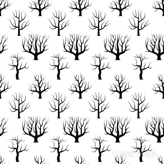 无叶背景的无缝黑白曲线树插画-正版商用图片10z2jp-摄图新视界