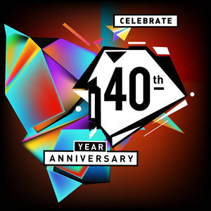 有五颜六色背景的40周年纪念卡。 四十年生日标志的几何色彩背景。