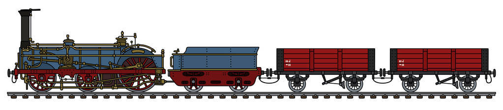 历史货运蒸汽火车的手绘图