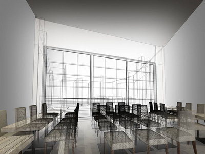 3d 线框渲染的餐厅草图设计