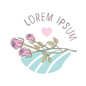 矢量标志设计模板和会徽玫瑰花和心形照片