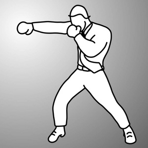 拳头涂鸦生意人拳拳击手套矢量插图涂鸦手绘素描手绘制黑色线在灰色