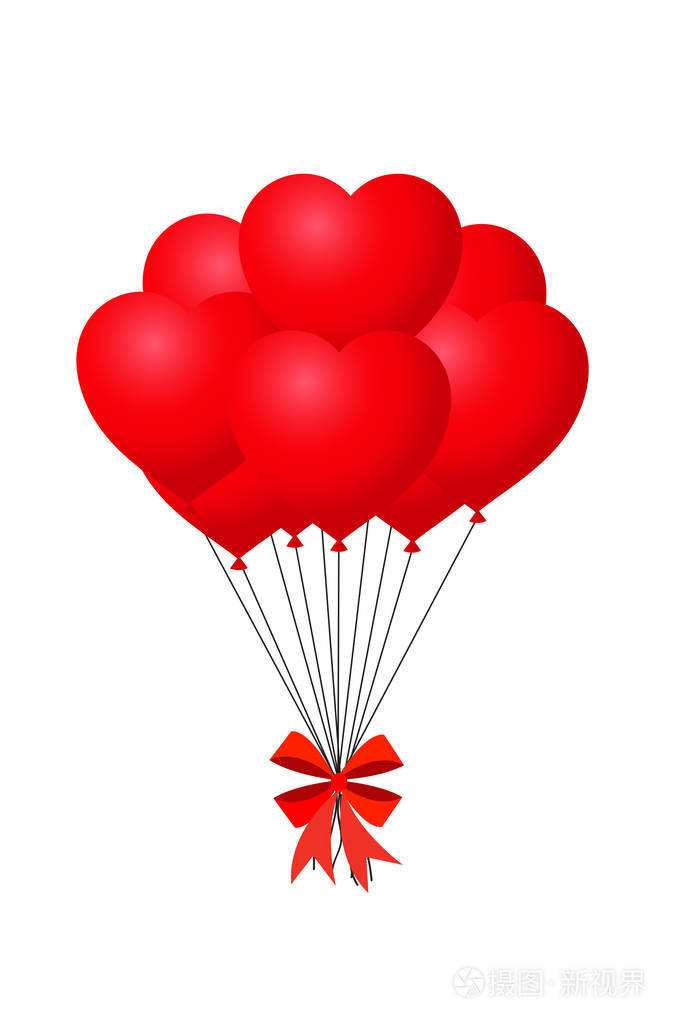3d 现实一束红色生日或情人节气球