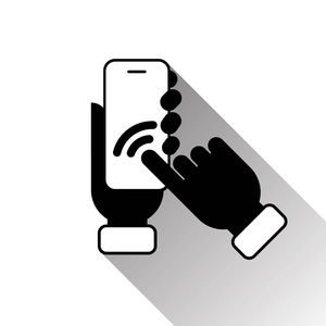 剪影黑手触摸智能手机屏幕照片