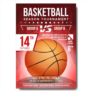 篮球海报载体。横幅广告。体育赛事公告。公告, 游戏, 联盟, 阵营设计。锦标赛插图