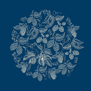 抽象自然圆的花圈蓝色背景
