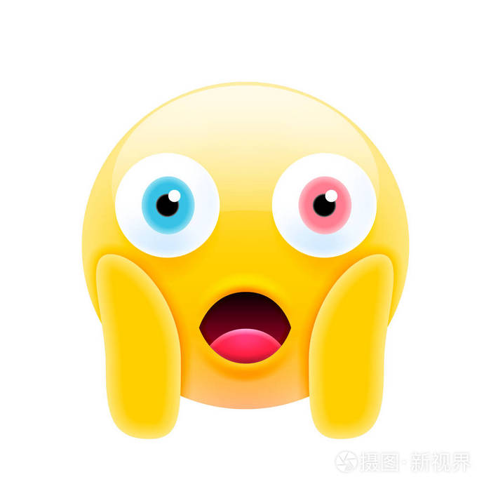 可爱的震惊表情张开嘴现代表情符号系列白色背景下混乱的表情脸
