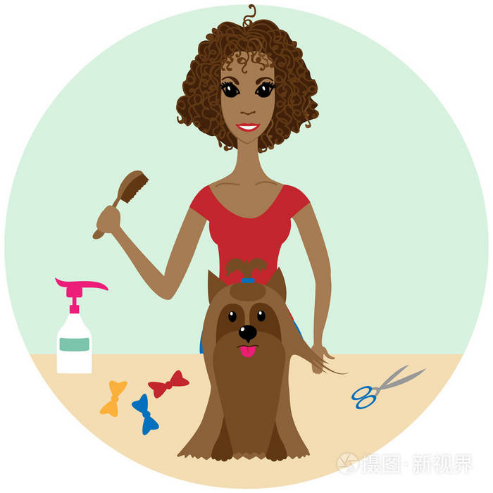 宠物美容师美容沙龙在一只狗