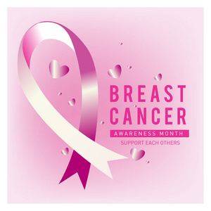 乳腺癌意识月卡。 粉红色丝带矢量插图海报模板。