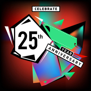 有彩色背景的25周年贺卡. 生日标志在几何彩色背景.照片