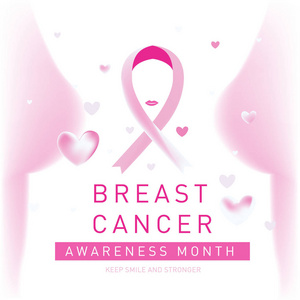 乳腺癌意识月卡。 粉红色丝带矢量插图海报模板。