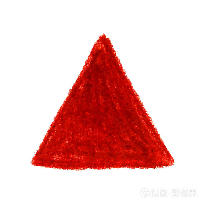 白色背景上的红色蜡笔涂鸦纹理染色三角形状