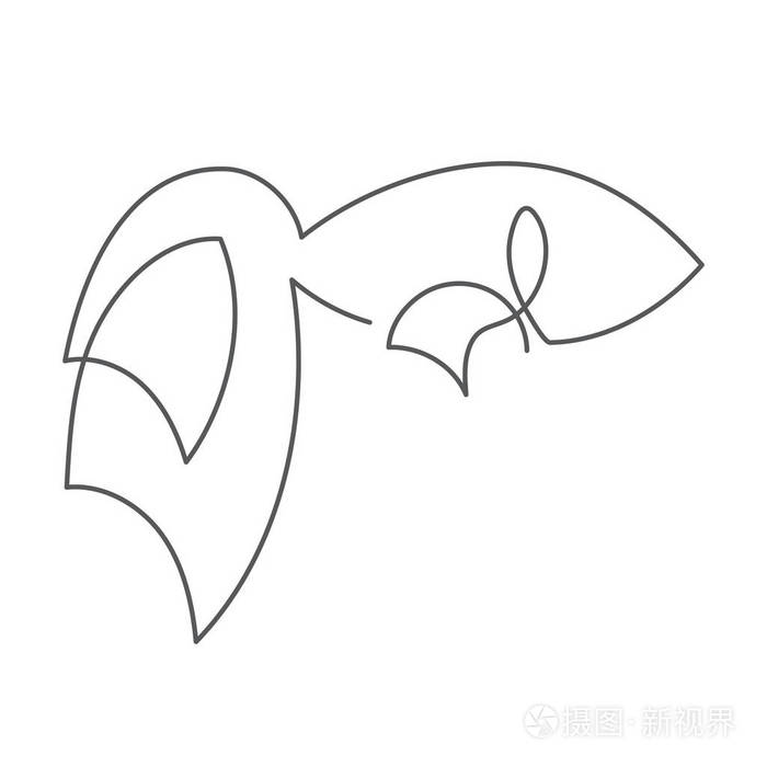 连续线鱼与美丽的尾巴抽象现代装饰标志矢量插图一条鱼形画线花式线