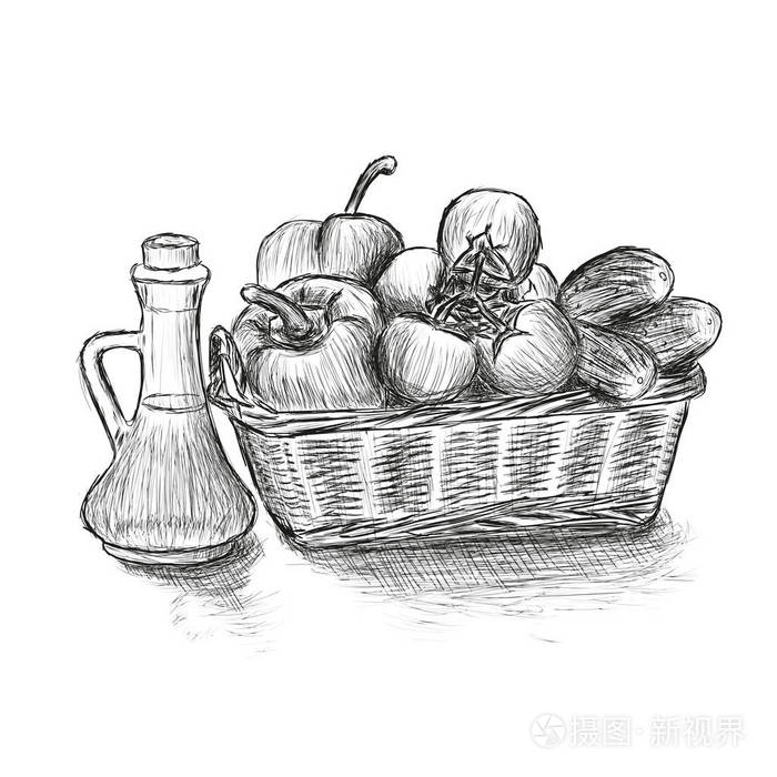 菜篮用蔬菜手绘矢量插画