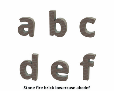 字体石火砖小写 a, b, c, d, e, f 3d 渲染